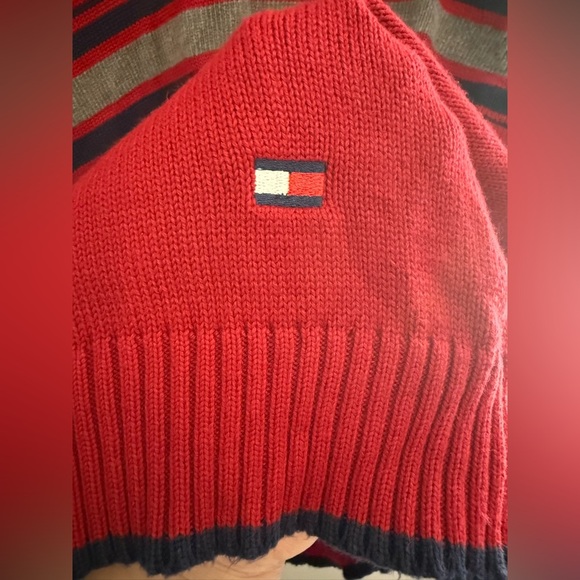Tommy Hilfiger Knit Sweater Vest Mens SZ XL Red Navy Striped Logo Layering - Picture 4 of 8